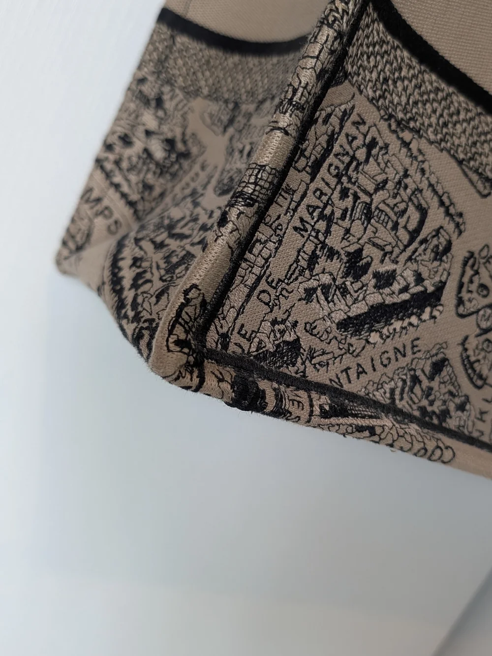 Dior Medium Book Tote In Plan De Paris Embroidered Black And Beige Canvas